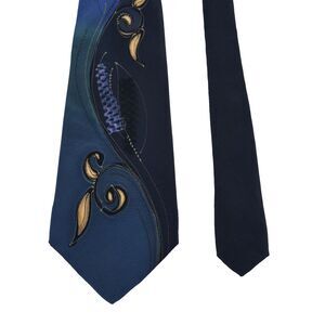 Vintage Robert Daskal Hand Painted Silk Tie Necktie Blue Signed